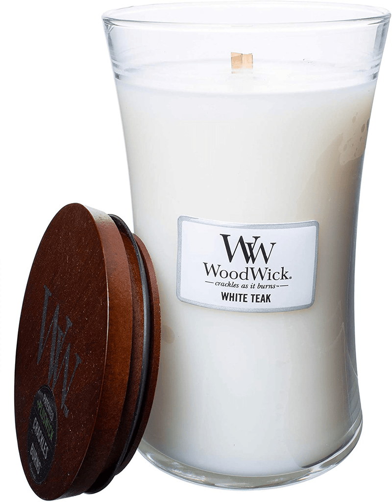 Wood.Wick WW White Teak, Highly Scented Candle, Classic Hourglass Jar, Large 7 inches, 21.5 OZ Home & Garden > Decor > Home Fragrances > Candles WoodWick   