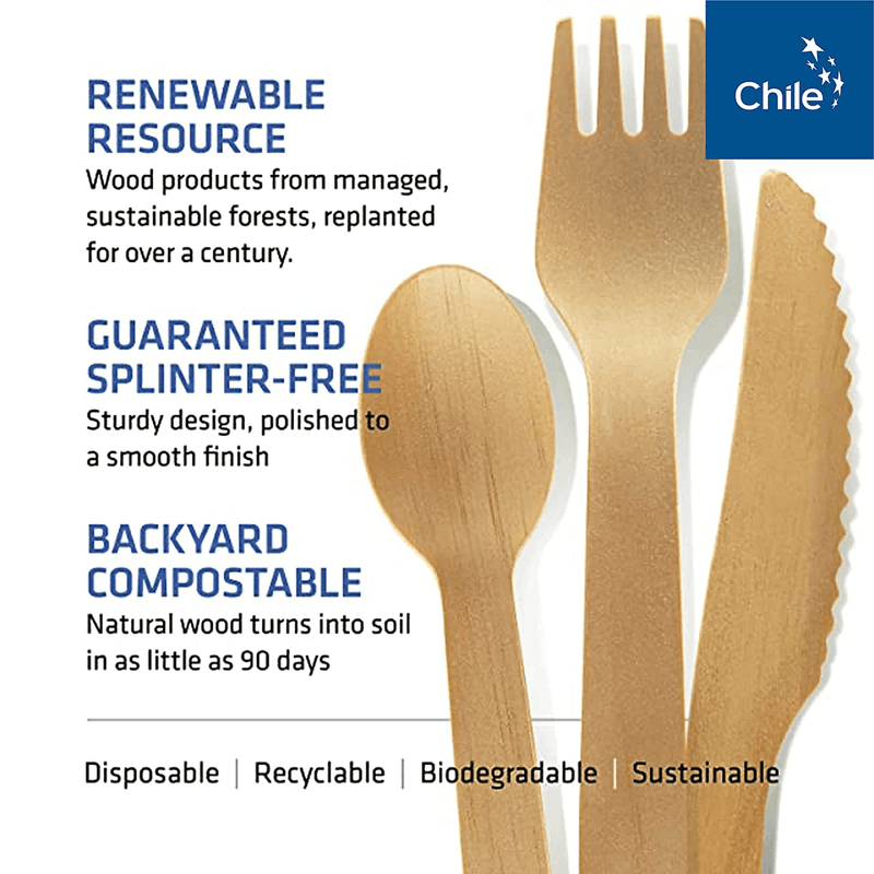 WoodAble - Disposable Wooden Cutlery | Self - Dispensing 4 Pack | Efficient Storage Box | 12x Forks 6X Knifes 6X Spoons (24 Pieces) Per Pack | 96 Pieces Total | FSC Certified - Eco Biodegradable Home & Garden > Kitchen & Dining > Tableware > Flatware > Flatware Sets WOODABLE   