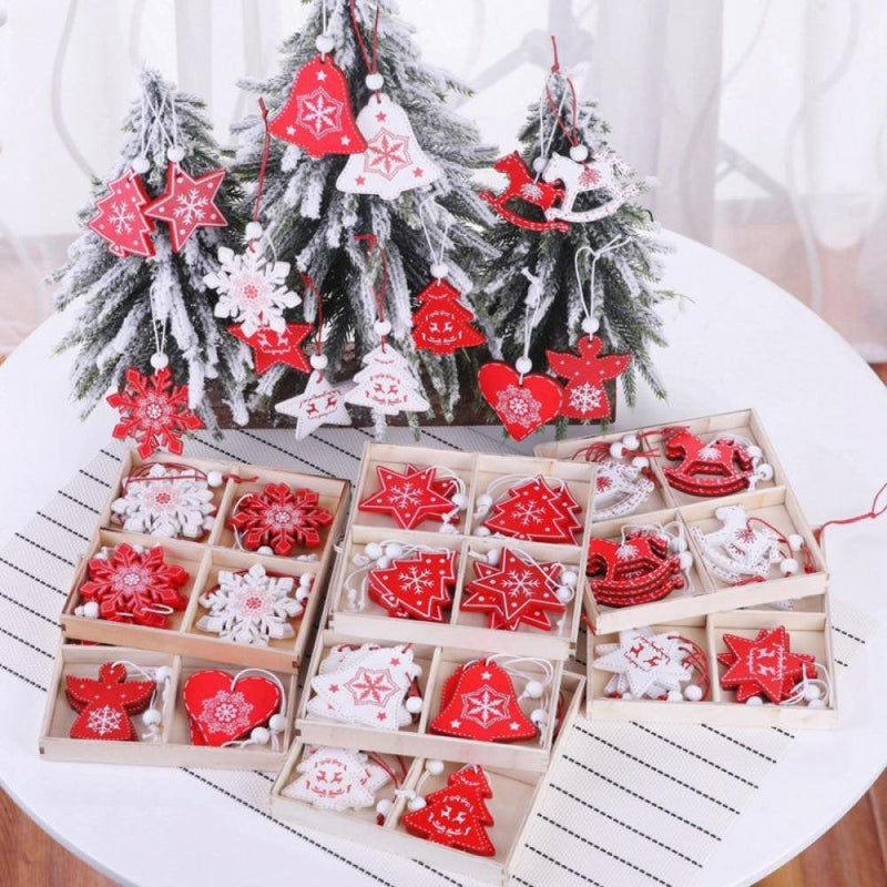 Wooden Christmas Ornaments Xmas Tree Hanging Tags Pendant Embellishments Crafts Decor for Christmas Tree Holiday Decorations Wedding Valentine'S Day Gift with Strings, Pack of 12 Home & Garden > Decor > Seasonal & Holiday Decorations AVAIL   