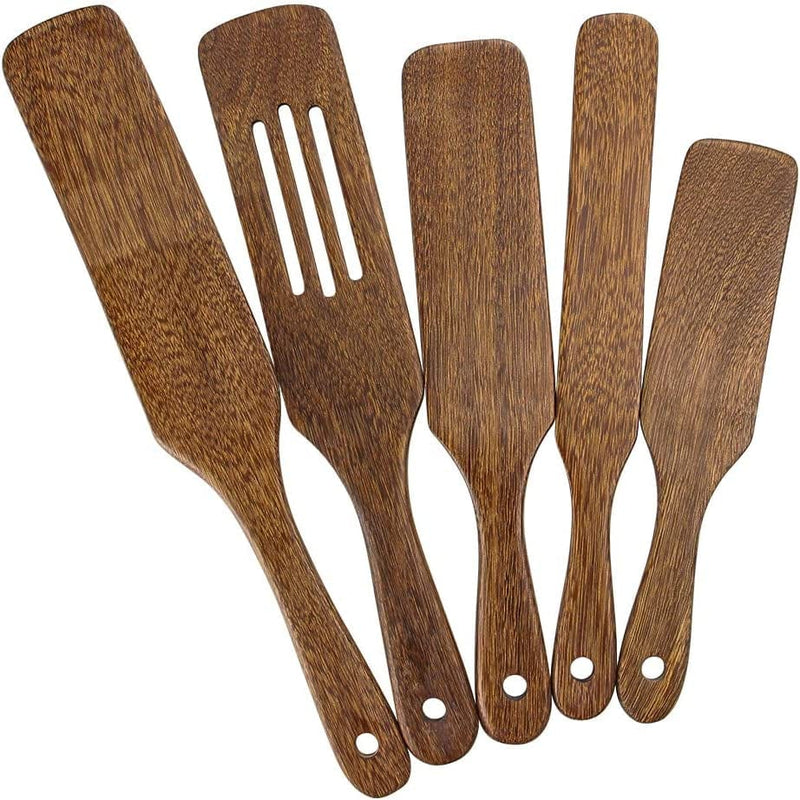 Wooden Cooking Utensils, Wooden Spatulas Set as Seen on TV, AOOSY 5 Pcs Natural Acacia Wood Spurtle Kitchen Tools Utensil Set Heat Resistant Non Stick Wood Cookware, Slotted Spatula for Stirring Home & Garden > Kitchen & Dining > Kitchen Tools & Utensils AOOSY C Brown color  
