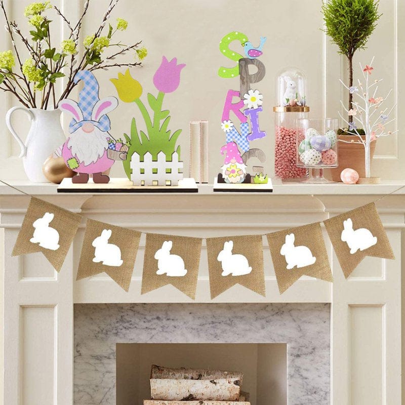 Wooden Easter Bunny Table Decoration Decorative Bunnies Rabbit Tabletop Party Centerpiece Signs for Home Office Mantle Yard Decor Home & Garden > Decor > Seasonal & Holiday Decorations Charque   