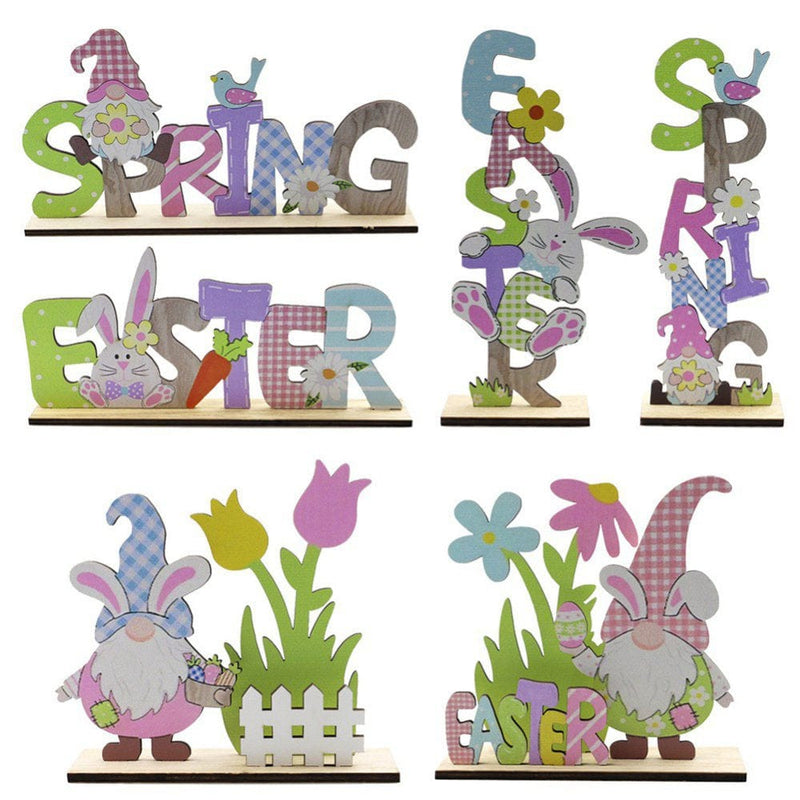 Wooden Easter Table Decorations Centerpiece Signs for Dining Room Table Easter Bunny for Spring Holiday Easter Party Décor Ornament Indoor Outdoor Garden Yard Lawn Party Supplies Home & Garden > Decor > Seasonal & Holiday Decorations Hotaey A-F  