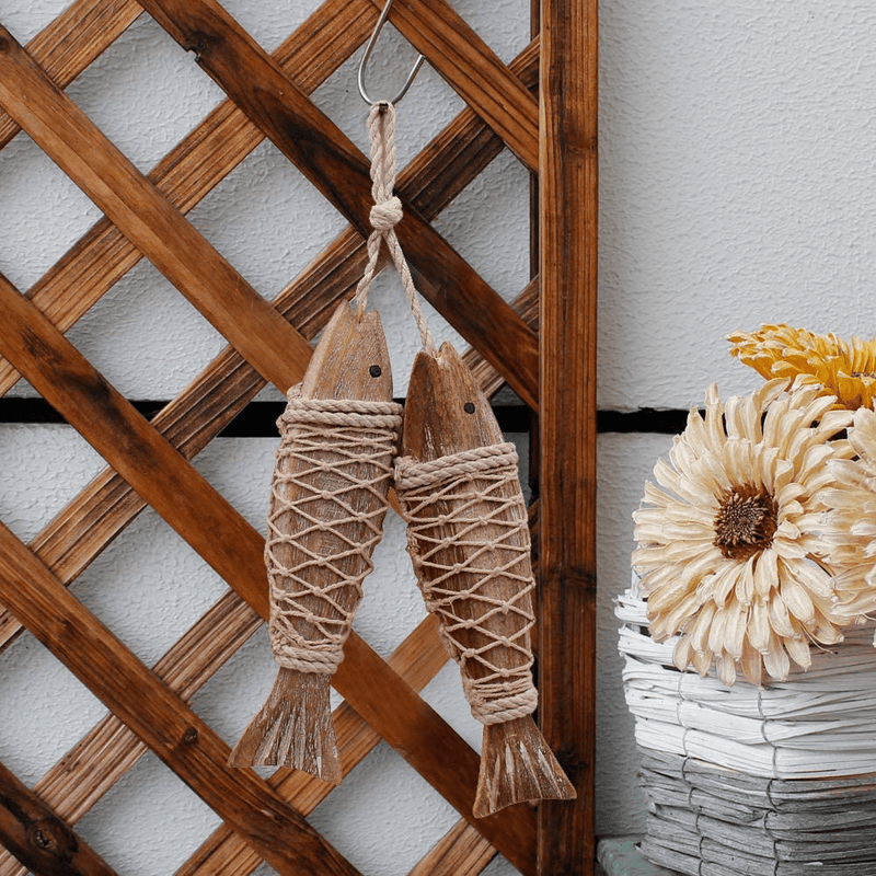 Wooden Fish Decor Hanging Wood Fish Decorations for Wall, Rustic Nautical Fish Decor Beach Theme Home Decoration Fish Sculpture Home Decor for Bathroom Bedroom Lake House Decoration (S) Home & Garden > Decor > Artwork > Sculptures & Statues Attraction Design   