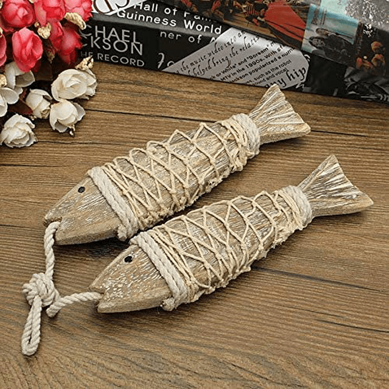 Wooden Fish Decor Hanging Wood Fish Decorations for Wall, Rustic Nautical Fish Decor Beach Theme Home Decoration Fish Sculpture Home Decor for Bathroom Bedroom Lake House Decoration (S) Home & Garden > Decor > Artwork > Sculptures & Statues Attraction Design   