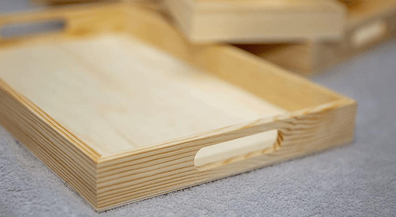 Wooden Living - Wooden Tray/Wood Trays | Serving Tray with Handles, Unfinished Large/Small - Montessori Crafts, Decor, Paint Craft Crates, Food, Kitchen Coffee Set [Bandejas de Madera para Desayuno] Home & Garden > Decor > Decorative Trays Wooden Living   