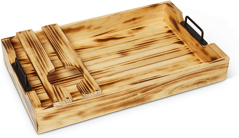 Wooden Serving Tray - Coffee Table Farmhouse Decor - Decorative Wood Trays - Dinner/Food/Breakfast/Appetizer Platter With Handles - Home Centerpiece - Woodentray For Tea/Dishes - Rustic Buffet Platter Home & Garden > Decor > Decorative Trays Sinai Toasted Tan  