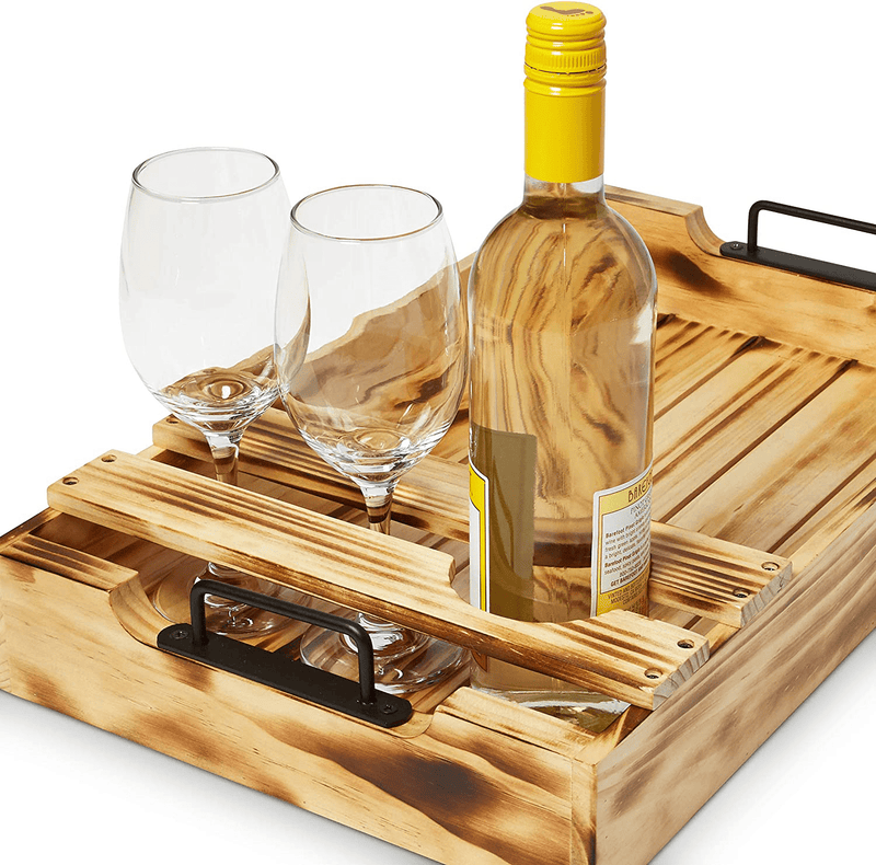 Wooden Serving Tray - Coffee Table Farmhouse Decor - Decorative Wood Trays - Dinner/Food/Breakfast/Appetizer Platter With Handles - Home Centerpiece - Woodentray For Tea/Dishes - Rustic Buffet Platter