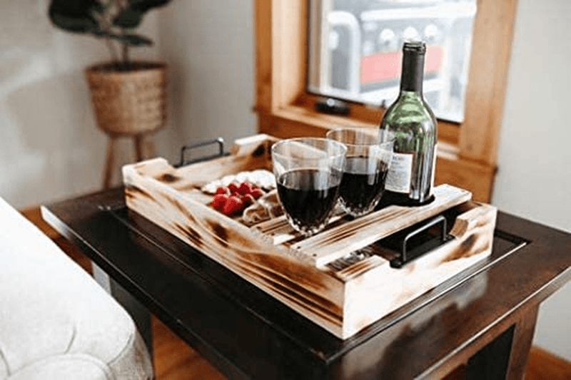 Wooden Serving Tray - Coffee Table Farmhouse Decor - Decorative Wood Trays - Dinner/Food/Breakfast/Appetizer Platter With Handles - Home Centerpiece - Woodentray For Tea/Dishes - Rustic Buffet Platter Home & Garden > Decor > Decorative Trays Sinai   