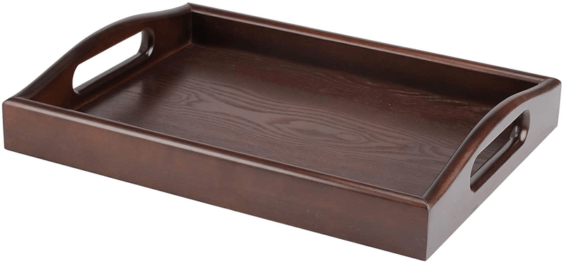 Wooden Serving Tray with Handles Rectangular Wood Tray Food Tray for Coffee Table Eatings Kithcen Countertop Durable& Lightweight 16x12 inch