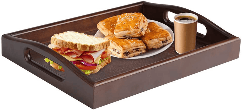 Wooden Serving Tray with Handles Rectangular Wood Tray Food Tray for Coffee Table Eatings Kithcen Countertop Durable& Lightweight 16x12 inch Home & Garden > Decor > Decorative Trays TreeLen   