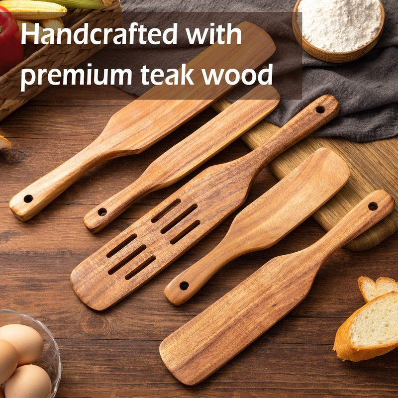 Wooden Spatula Set Wood Spoons for Cooking, Spurtles Wood Kitchen Natural Teak Utensils Tools Home & Garden > Kitchen & Dining > Kitchen Tools & Utensils Navatiee   
