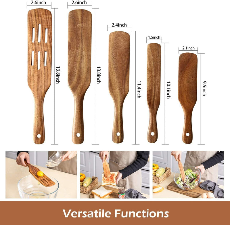 Wooden Spatula Set Wood Spoons for Cooking, Spurtles Wood Kitchen Natural Teak Utensils Tools Home & Garden > Kitchen & Dining > Kitchen Tools & Utensils Navatiee   
