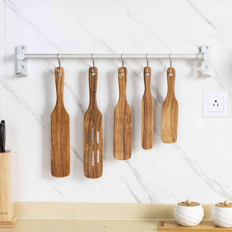 Wooden Spatula Set Wood Spoons for Cooking, Spurtles Wood Kitchen Natural Teak Utensils Tools