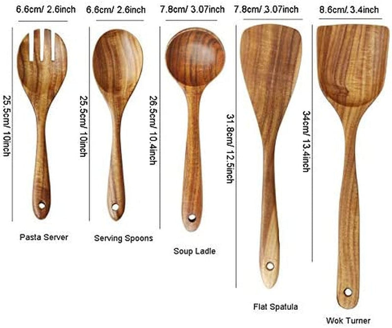 Wooden Spoons for Cooking, ADLORYEA Kitchen Utensils Set for Nonstick Cookware, 5-Piece Wood Spatulas Spoons Kitchen Tools Made by Eco-Friendly Natural Teak for Cooking & Serving Home & Garden > Kitchen & Dining > Kitchen Tools & Utensils ADLORYEA   