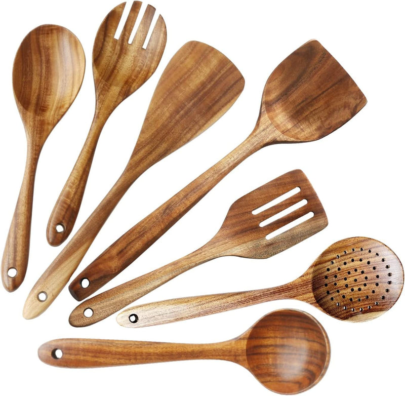Wooden Spoons for Cooking, ADLORYEA Kitchen Utensils Set for Nonstick Cookware, 5-Piece Wood Spatulas Spoons Kitchen Tools Made by Eco-Friendly Natural Teak for Cooking & Serving Home & Garden > Kitchen & Dining > Kitchen Tools & Utensils ADLORYEA Wooden Spoons for Cooking WU7  