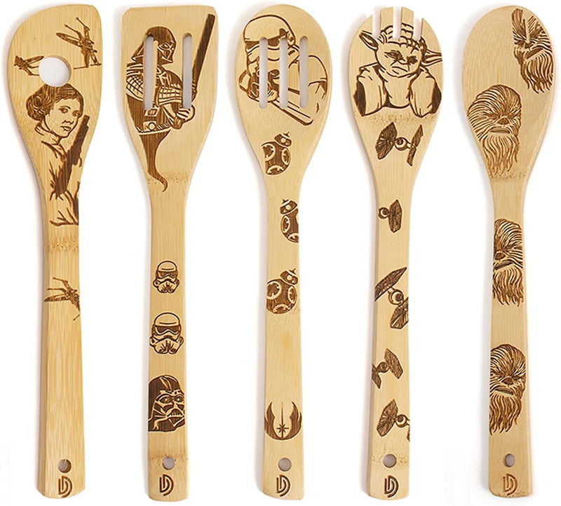 Wooden Spoons for Cooking Utensils Set of 5, Magic Organic Burned Engraved Wizard Harr Potter Kitchen Bamboo Tools Accessories Women Halloween Gifts for Baking Wedding Housewares Home & Garden > Kitchen & Dining > Kitchen Tools & Utensils SFSC star wars wooden cooking spoons  