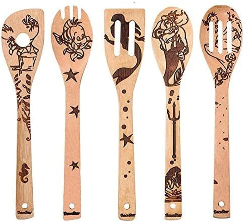 Wooden Spoons for Cooking Utensils Set of 5, Magic Organic Burned Engraved Wizard Harr Potter Kitchen Bamboo Tools Accessories Women Halloween Gifts for Baking Wedding Housewares Home & Garden > Kitchen & Dining > Kitchen Tools & Utensils SFSC Cartton Spoons  