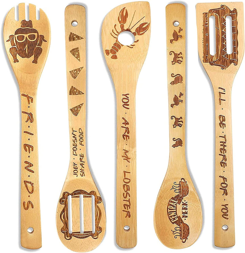 Wooden Spoons for Cooking Utensils Set of 5, Magic Organic Burned Engraved Wizard Harr Potter Kitchen Bamboo Tools Accessories Women Halloween Gifts for Baking Wedding Housewares Home & Garden > Kitchen & Dining > Kitchen Tools & Utensils SFSC friends tv show spoons  