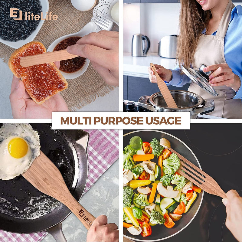 Wooden Spurtle Set Bamboo Cooking Utensils, Wooden Spatulas Set, 6 Pcs Natural Bamboo Wood Spurtle Kitchen Tools as Seen on TV, Utensil Set Heat Resistant Non Stick Wood Cookware, Slotted Spatula Home & Garden > Kitchen & Dining > Kitchen Tools & Utensils eElite Life   