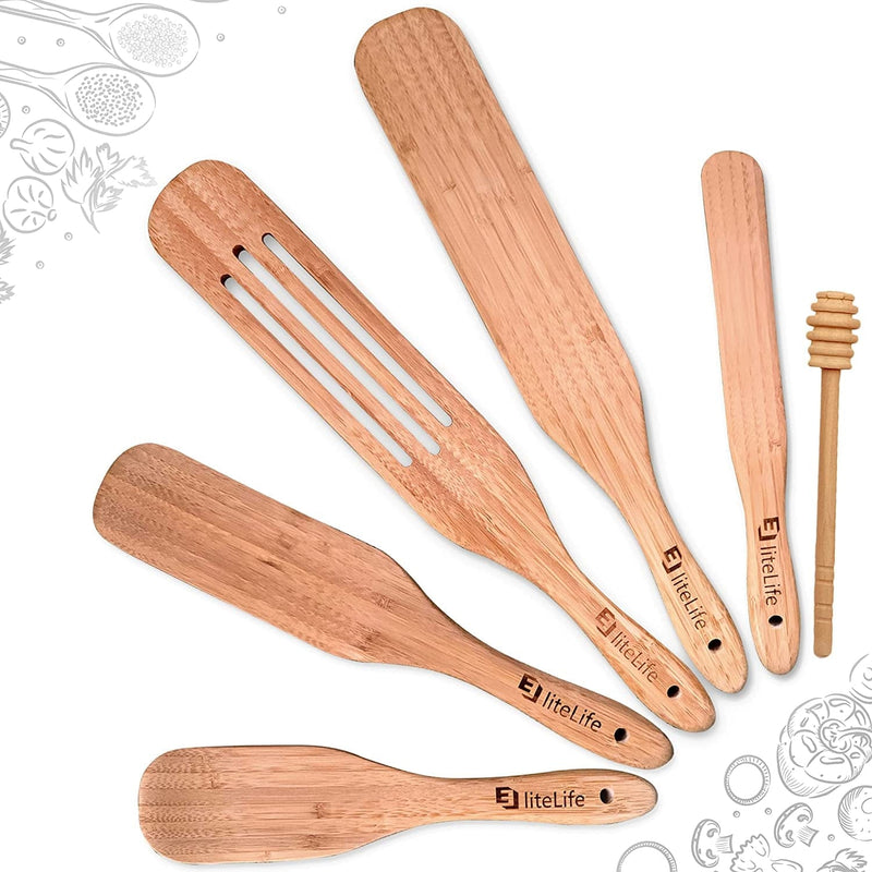 Wooden Spurtle Set Bamboo Cooking Utensils, Wooden Spatulas Set, 6 Pcs Natural Bamboo Wood Spurtle Kitchen Tools as Seen on TV, Utensil Set Heat Resistant Non Stick Wood Cookware, Slotted Spatula Home & Garden > Kitchen & Dining > Kitchen Tools & Utensils eElite Life   