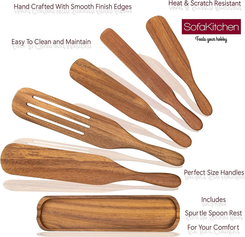 Wooden Spurtle Set-Spurtles Kitchen Tools as Seen on Tv-5 Spurtle Wooden Cooking Utensils + Spurtle Spoon Rest-Non Stick, Heat Resistant Spurdle Set Made of Premium Acacia Wood Home & Garden > Kitchen & Dining > Kitchen Tools & Utensils SofaKitchen   