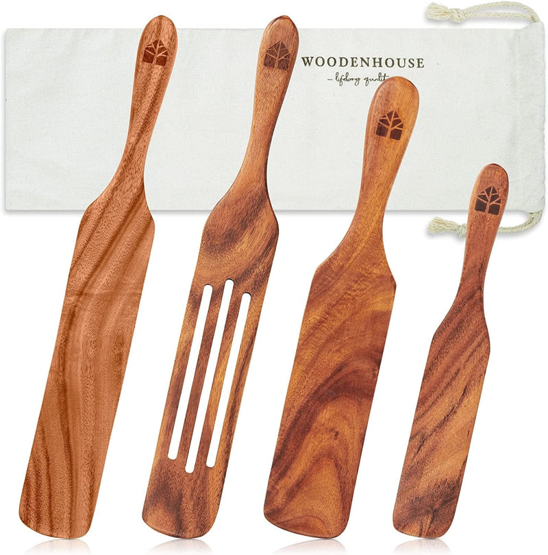 Wooden Spurtle Set, Teak Spurtles Kitchen Tools for Cooking, Wooden Set of 4, Non Stick Cookware Kitchen Tools for Serving, Stirring, Mixing, Scraping, Scooping Home & Garden > Kitchen & Dining > Kitchen Tools & Utensils WOODENHOUSE LIFELONG QUALITY   