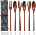 Wooden Utensils for Eating Reusable Wooden Bamboo Cutlery Set with Case 9 Pcs Travel Utensils Wooden Bamboo Fork and Spoon Set Wood Flatware Set for Eating with Knife Fork Spoon Chopsticks Straw Home & Garden > Kitchen & Dining > Tableware > Flatware > Flatware Sets Busnos 3 Sets of Spoons and Forks  