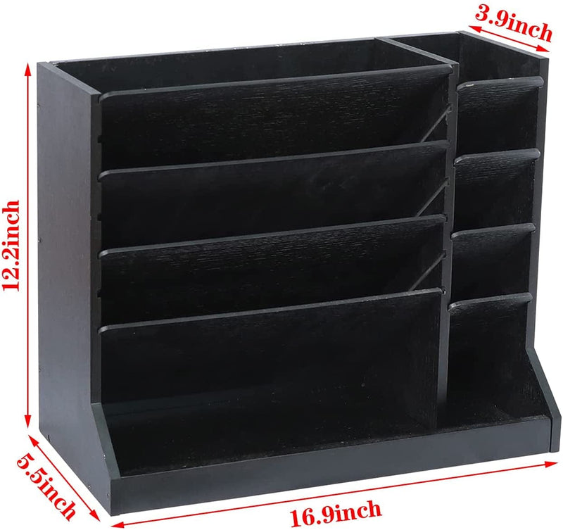 Wooden Wall Mounted File Holder 4-Tier Vertical Hanging /Desktop Organizer with Pencil Storage and Bottom Flat Tray by X-Cosrack for Office Home Countertop Black Home & Garden > Household Supplies > Storage & Organization X-cosrack   
