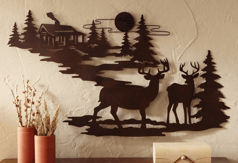 Woodland Cabin & Deer Metal Wall Art (1) Home & Garden > Decor > Artwork > Sculptures & Statues Collections ETC.   