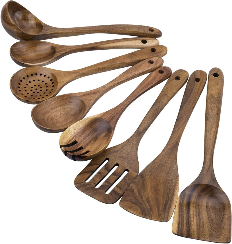 WOODME Kitchen Utensils Set 8 Piece Teak Wooden Cooking Utensil Set Non-Stick Pan Wood Spoons and Spatula Cookware for Home Everyday Use &Kitchen Tools Home & Garden > Kitchen & Dining > Kitchen Tools & Utensils WOODme 8 Pcs Set  