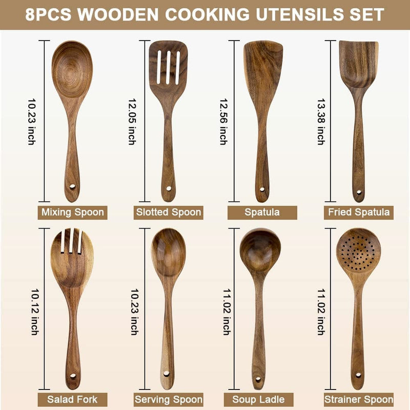 WOODME Kitchen Utensils Set 8 Piece Teak Wooden Cooking Utensil Set Non-Stick Pan Wood Spoons and Spatula Cookware for Home Everyday Use &Kitchen Tools Home & Garden > Kitchen & Dining > Kitchen Tools & Utensils WOODme   