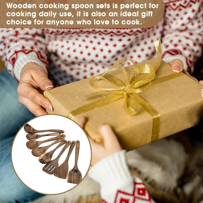 WOODME Kitchen Utensils Set 8 Piece Teak Wooden Cooking Utensil Set Non-Stick Pan Wood Spoons and Spatula Cookware for Home Everyday Use &Kitchen Tools Home & Garden > Kitchen & Dining > Kitchen Tools & Utensils WOODme   