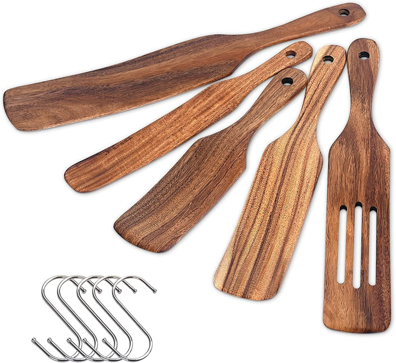 WOODME Kitchen Utensils Set 8 Piece Teak Wooden Cooking Utensil Set Non-Stick Pan Wood Spoons and Spatula Cookware for Home Everyday Use &Kitchen Tools Home & Garden > Kitchen & Dining > Kitchen Tools & Utensils WOODme 5 pack wooden Spurtle  