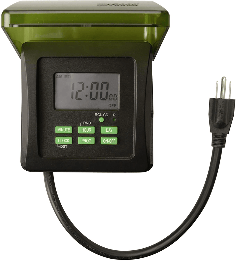 Woods 50015WD Outdoor 7-Day Heavy Duty Digital Plug-in Timer, 2 Grounded Outlets, Weatherproof, Perfect for Automating Holiday/Christmas Lights, 3/4 Horse Power, Energy Saving Precision Programming, Black & Green Home & Garden > Lighting Accessories > Lighting Timers Woods 7 Day with 3/4 horse power  