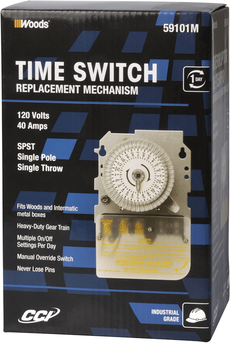 Woods 59101MWD Indoor 24-Hour Heavy Duty Mechanical Time Switch, 120V/40A SPST Home & Garden > Lighting Accessories > Lighting Timers Coleman Cable   