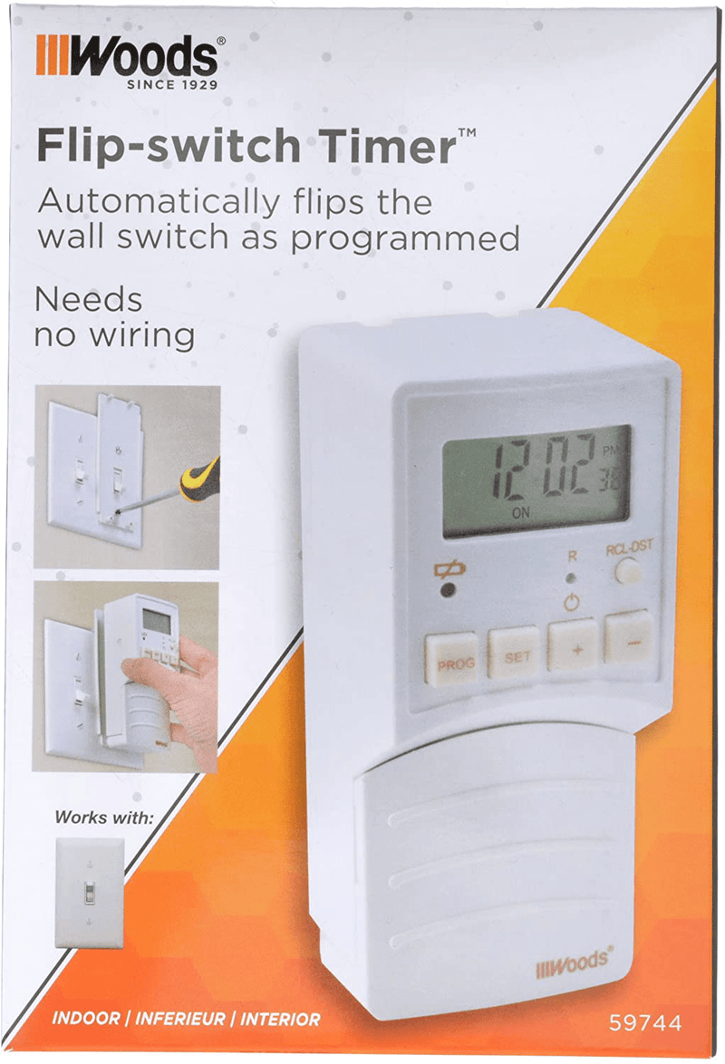 Woods 59744 59744WD Flip Converts Toggle Switch Timer, User Friendly, Slim Design, Energy Saving, Battery Operated, Easily Programmable with Adjustable Settings, White Home & Garden > Lighting Accessories > Lighting Timers Woods   