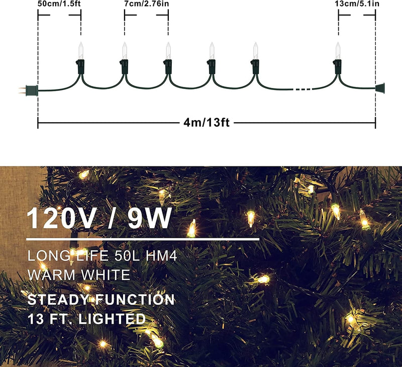 Woohaha Outdoor Christmas Lights,120V UL Certified 2 Pack 13Ft 50 Mini String Lights Connectable, Waterproof Fairy Lights for Garden Xmas Tree Wedding Wreath Party Decoration (Warmwhite 2 Pcs) Home & Garden > Lighting > Light Ropes & Strings woohaha   
