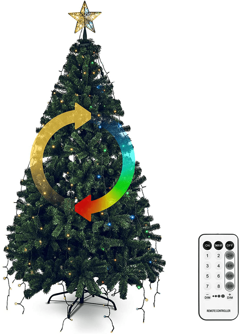 woohaha Upgraded Christmas Tree 6.89ft Premium Spruce Artificial Holiday Xmas Tree Includes Pre-Strung 320 White LED Lights for Home, Office, Party Decor w/320 Branch Tips, Metal Hinges&Foldable Base…