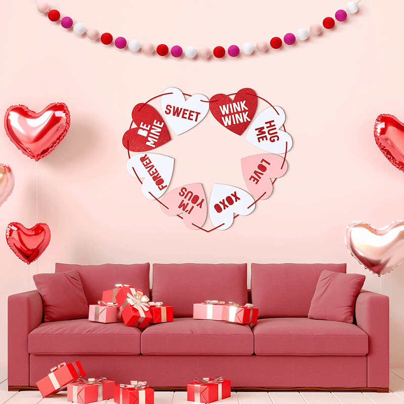 Wool Felt Ball Garland and Valentines Conversation Candy Hearts Banner for Valentines Day Decorations, Colorful Pom Pom Garland Valentines Day Banner for Anniversary Wedding Birthday Party Home & Garden > Decor > Seasonal & Holiday Decorations Marspark   