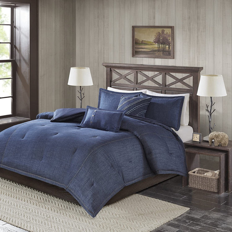 Woolrich Rustic Lodge Cabin Comforter Set - All Season down Alternative Warm Bedding Layer and Matching Shams, Oversized Queen, Perry, Denim Blue Home & Garden > Linens & Bedding > Bedding Woolrich   