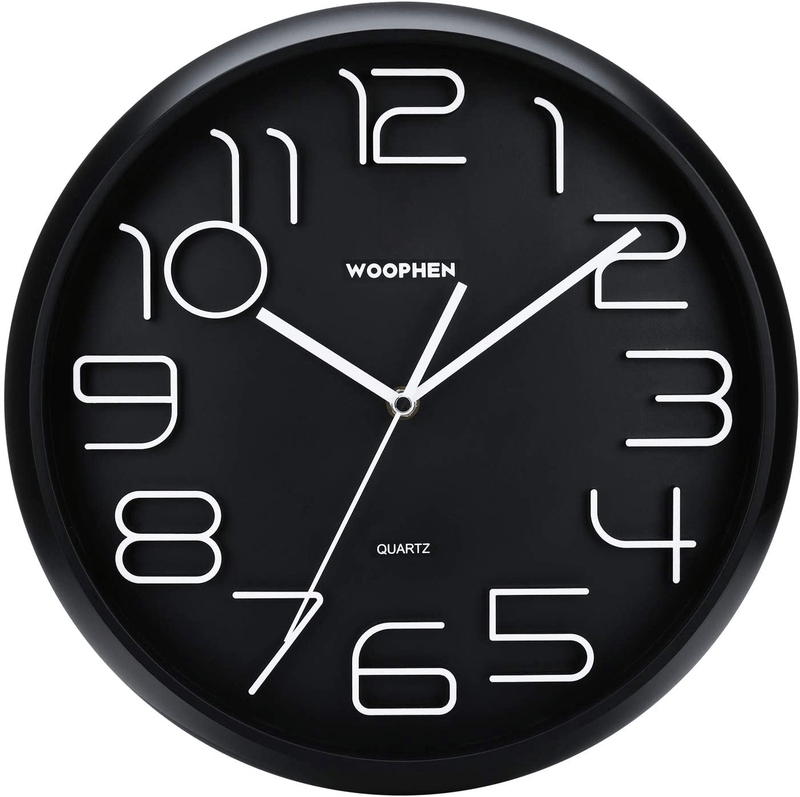 Woophen 13 Inch Easy to Read Large Numbers Wall Clock, Silent Non Ticking Quality Quartz Battery Operated, Good for Home/Office/School Clock (Black) Home & Garden > Decor > Clocks > Wall Clocks WOOPHEN   