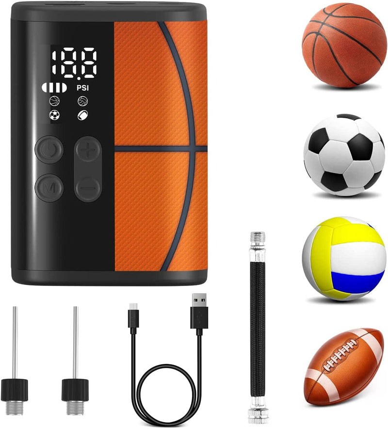 Woowind Ball Pump Basketball Accessories Electric Basketball Pump with Pressure Gauge LED Lighting and Power Bank, Automatic Portable Ball Inflator with Ball Needle for Football,Soccer,Sports Balls