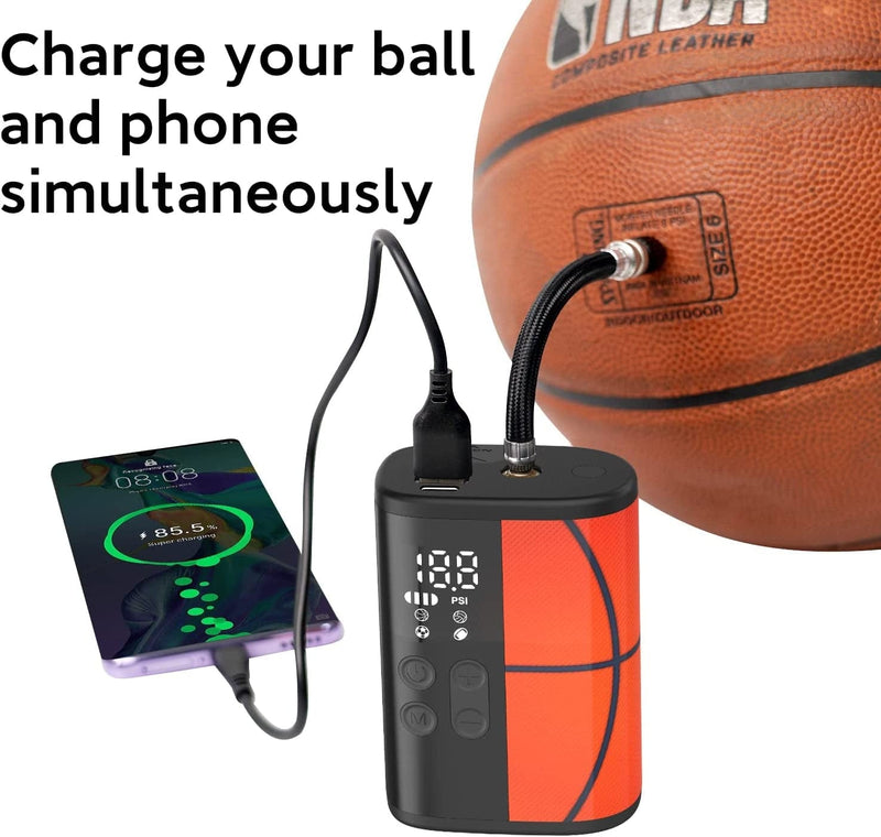 Woowind Ball Pump Basketball Accessories Electric Basketball Pump with Pressure Gauge LED Lighting and Power Bank, Automatic Portable Ball Inflator with Ball Needle for Football,Soccer,Sports Balls Sporting Goods > Outdoor Recreation > Winter Sports & Activities Woowind   