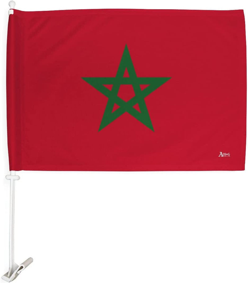World Cup 2022 Moroccan Car Flag Bandera Para Carros De Morocco Auto Decorations Small Banner for Window Clip Pole Accessories FIFA Sports Fans Outdoor Flags Game Football Soccer Gifts Made in USA