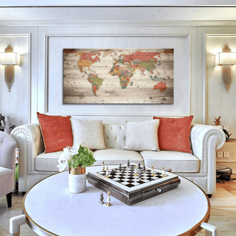 World Map Wall Art for Living Room Decor World Map Poster HD Photo Canvas Prints Modern Large Framed Art Map of The World Vintage Artwork Wall Maps Pictures for Office Wall Travel Memory Home Decor Home & Garden > Decor > Artwork > Posters, Prints, & Visual Artwork Moyedecor Art   