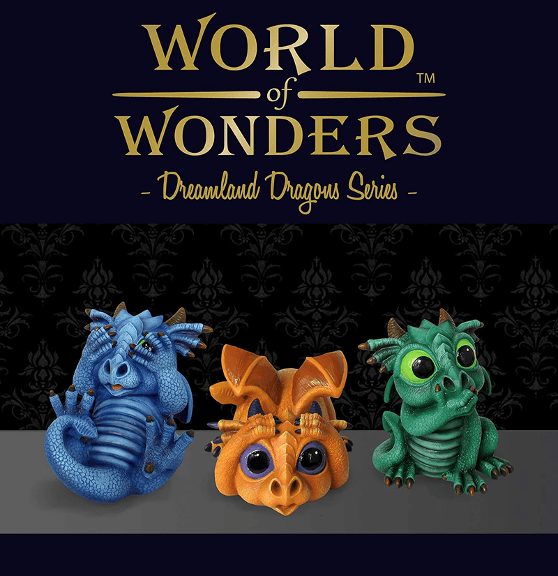 World of Wonders - Dreamland Dragons Series - Trio of Trouble - Set of Three (3) Collectible See Hear Speak No Evil Dragon Figurines Periwinkle Treasure and Jade Fantasy Home and Garden Decor Accents