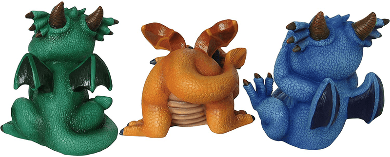World of Wonders - Dreamland Dragons Series - Trio of Trouble - Set of Three (3) Collectible See Hear Speak No Evil Dragon Figurines Periwinkle Treasure and Jade Fantasy Home and Garden Decor Accents Home & Garden > Decor > Seasonal & Holiday Decorations World of Wonders Gifts   