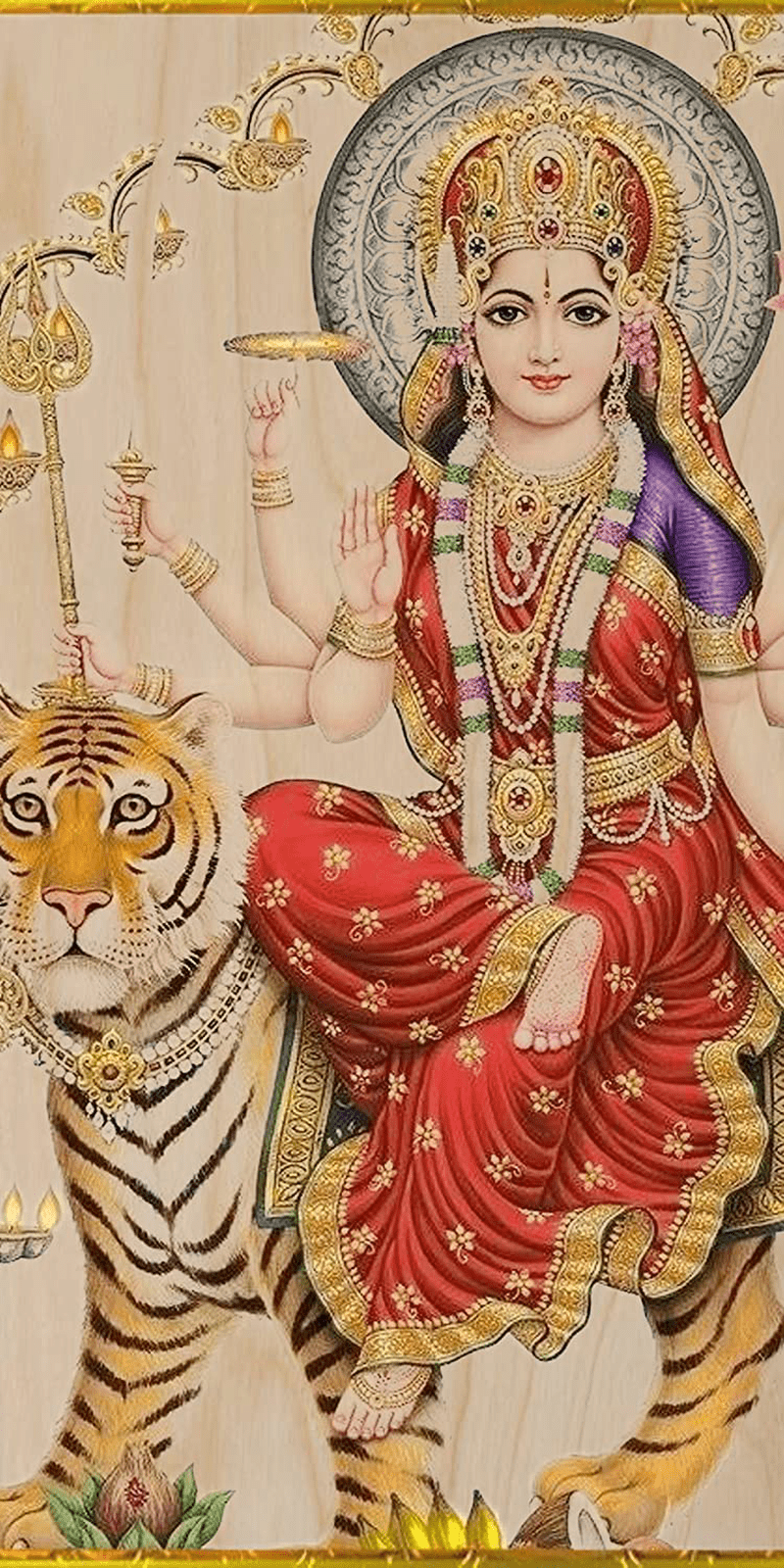World Religion Hindu Goddess Durga on Tiger - Plywood Wood Print Poster Wall Art Home & Garden > Decor > Artwork > Posters, Prints, & Visual Artwork HAT SHARK   