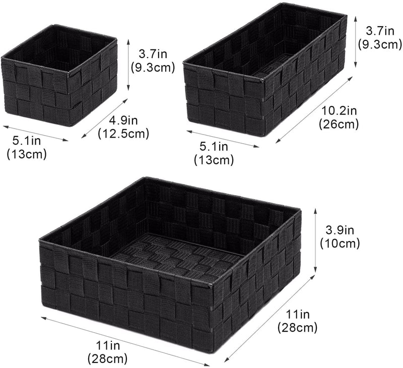 Woven Storage Baskets for Organizing, Posprica Small Black Baskets Cube Bin Container Tote Organizer Divider for Drawer, Closet, Shelf, Dresser, Set of 4 Home & Garden > Household Supplies > Storage & Organization Posprica   