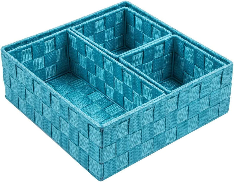 Woven Storage Baskets for Organizing, Posprica Small Black Baskets Cube Bin Container Tote Organizer Divider for Drawer, Closet, Shelf, Dresser, Set of 4 Home & Garden > Household Supplies > Storage & Organization Posprica Aqua  